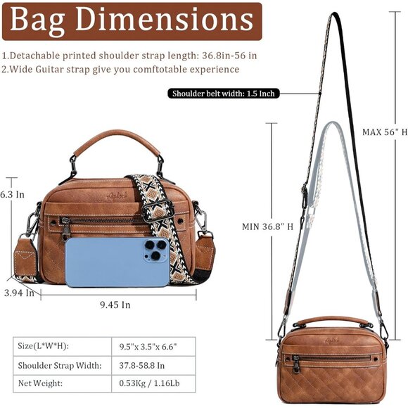 Women Vegan Leather Crossbody Bag Small Shoulder Purse with Wide Strap Two-tone - Picture 6 of 7